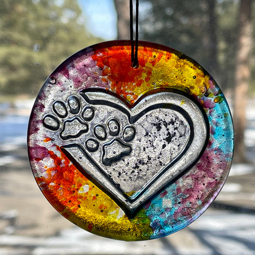 Cremation Ash Rainbow PAWPRINT Suncatcher Memorial Glass Elk Ridge