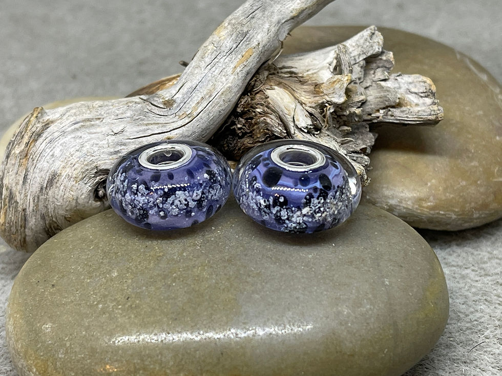 Thumbnail: Cremation Ash 'Pandora Style' Glass Beads w/Sterling Silver Grommets