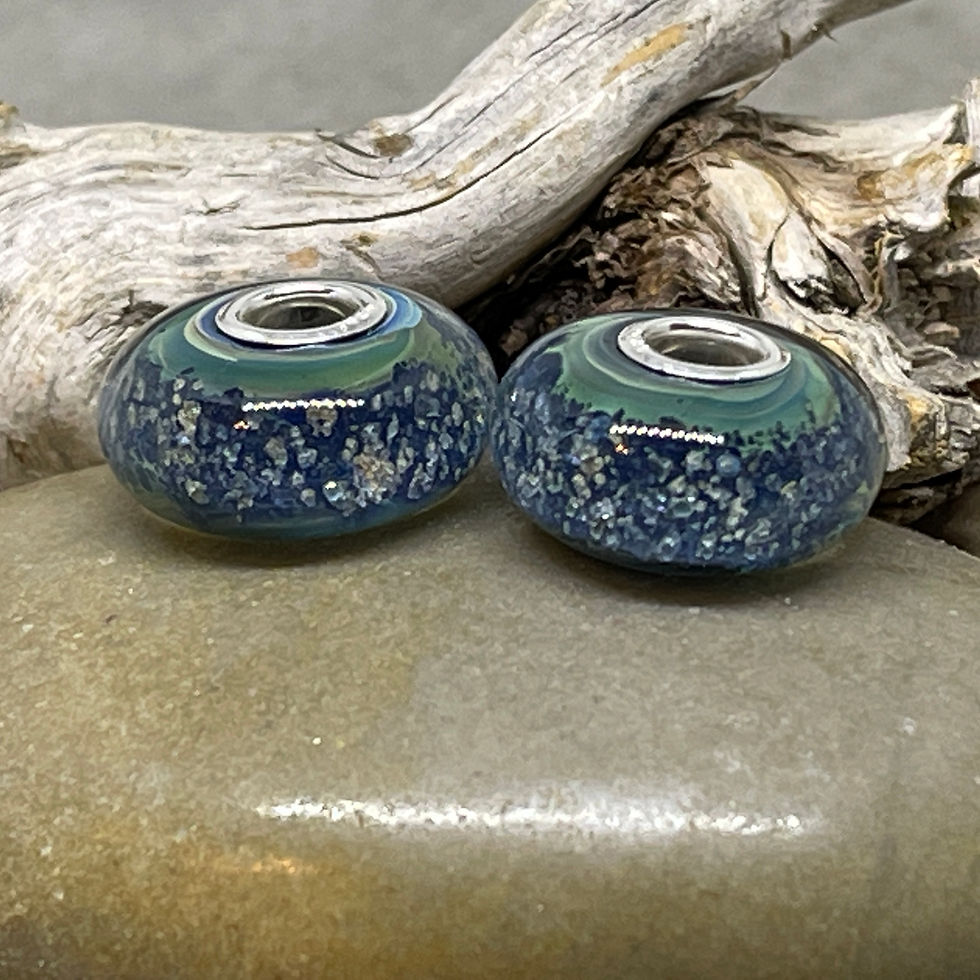 Thumbnail: Cremation Ash 'Pandora Style' Glass Beads w/Sterling Silver Grommets