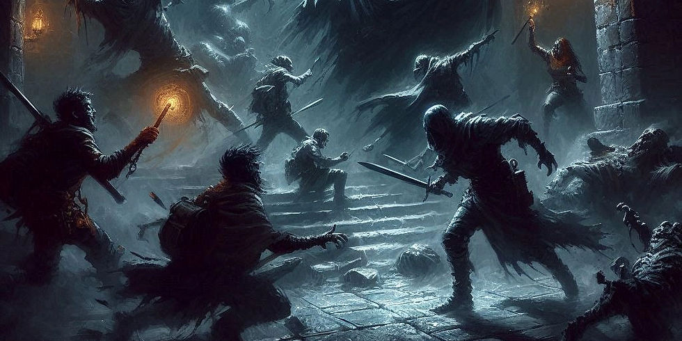 a dark combat scene in a dungeon