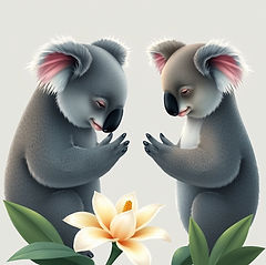 koala bear couple bowing heads in respect and sympathy with peace lily between them.jpg