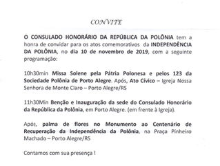 Missa Solene pela Pátria Polonesa e pelos 123 Anos da Sociedade Polônia de Porto Alegre.