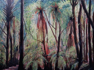 bush scene pungas and undergrowth into the light natural colours greens and browns