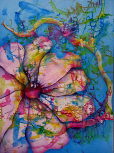 Fine Art Print of Straight from the Heart pink flower blue background abstract style