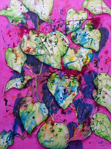 A3 Giclee Print - Green Kawakawa Leaves on pink background - botanical - abstract - acrylic 