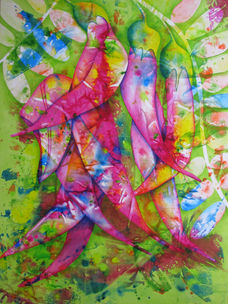 A3 Giclee Print - NZ Native Kakabeak flowers pinks and greens colourful abstracted style
