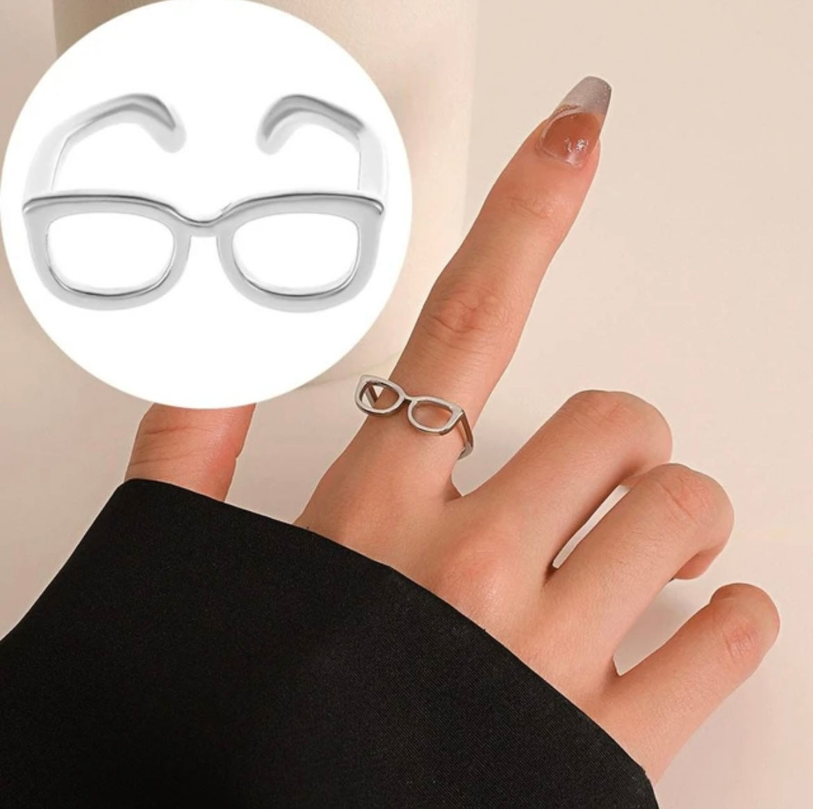 SILVER EYE GLASS RING