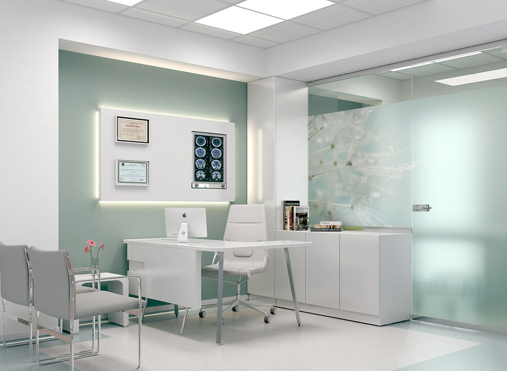 3ds max, 3d modeling, 3d designs, 3d animation, texturing, 3d render, corona render, photoshop, 3d artist Çağdaş Duyal, hospital project, interior, doctor room design.