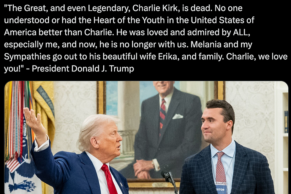 picture of Trump and Kirk, tweet from Trump on Kirk's death