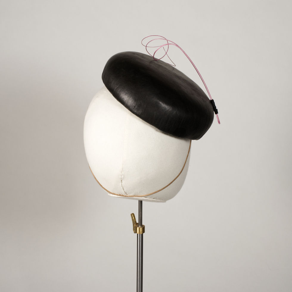 Miniature : Black leather cocktail hat - Roxburghe, by Judy Bentinck