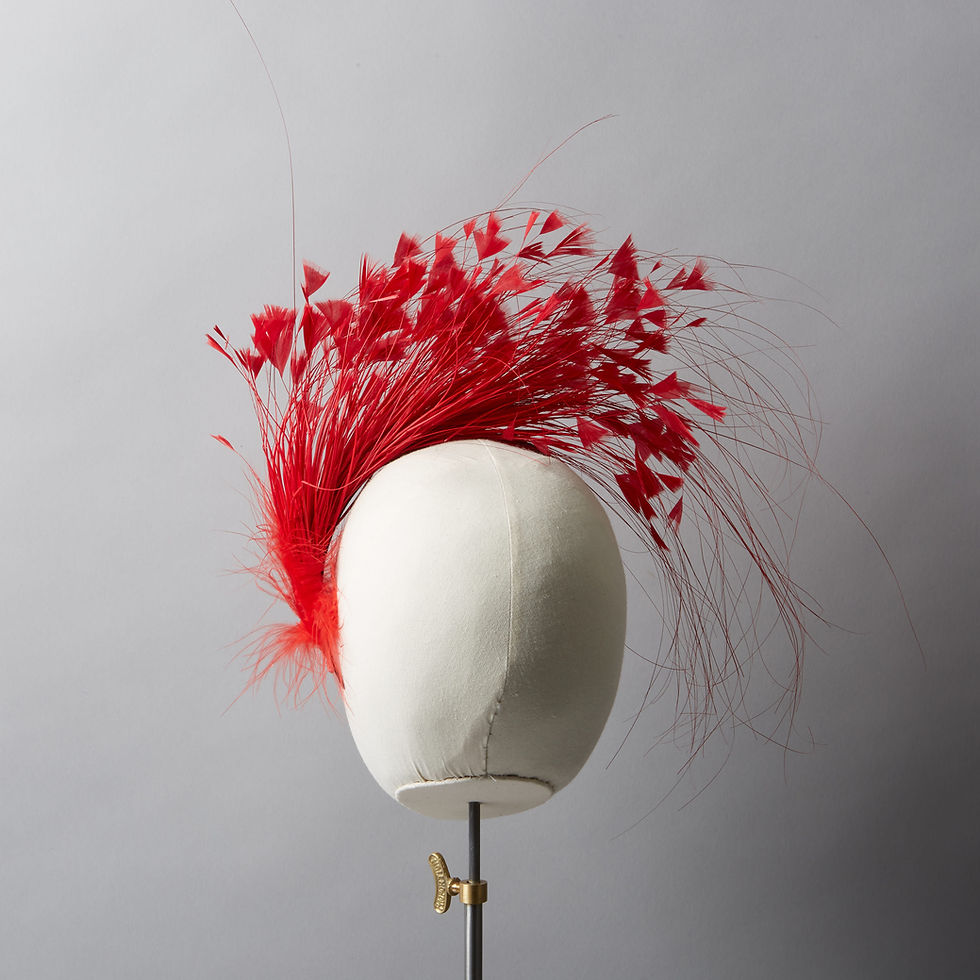 Thumbnail: Red feather spray headband - Charlize, by Judy Bentinck
