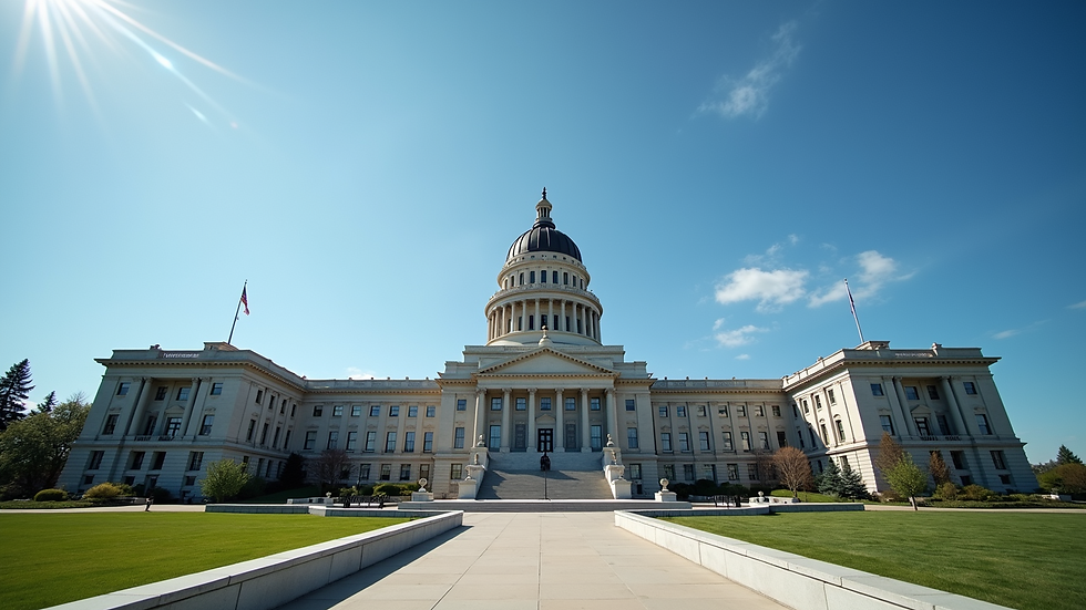 High angle view of the Idaho State Capitol building against a clear blue sky