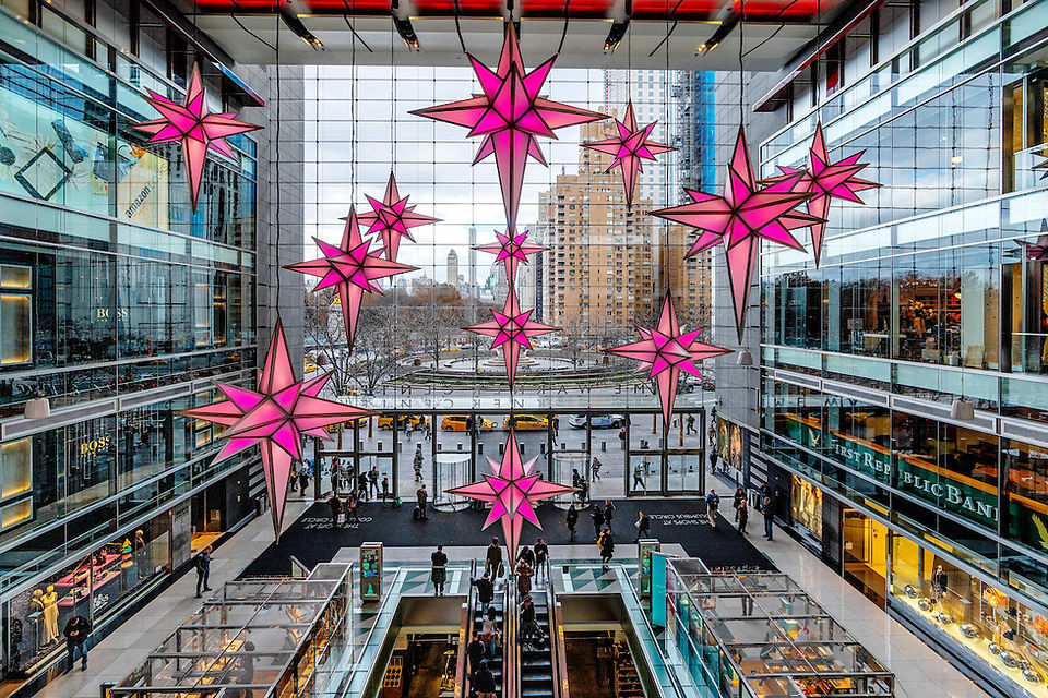 New York City Christmas Decoration at a shopping mall in Columbus circle new york
