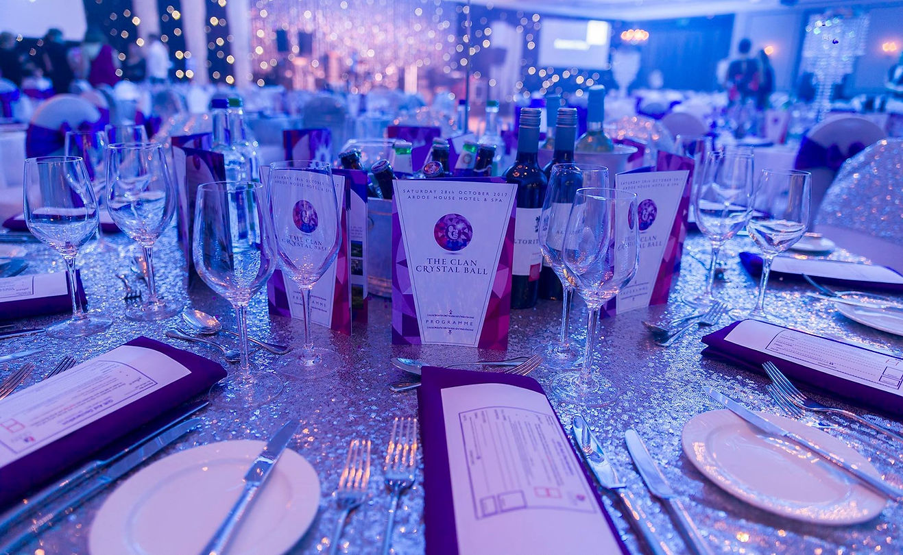 corporate event, charity event, crystal ball event, silver sequin linen