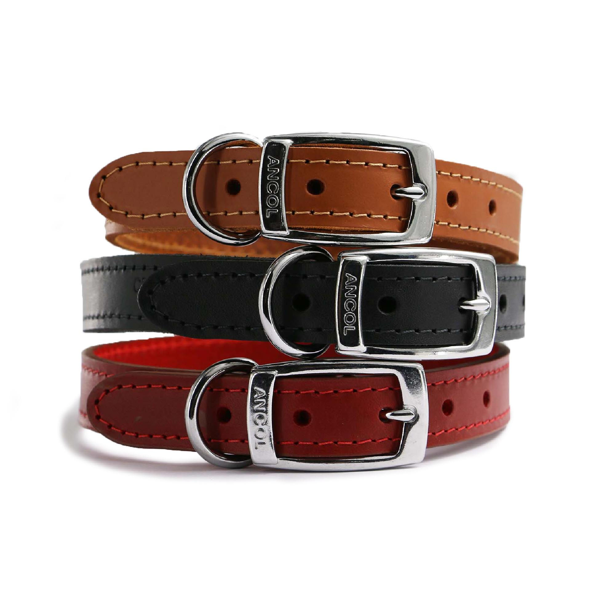 Classic Leather Collar 50-59cm Size 7 available in 3 colours 