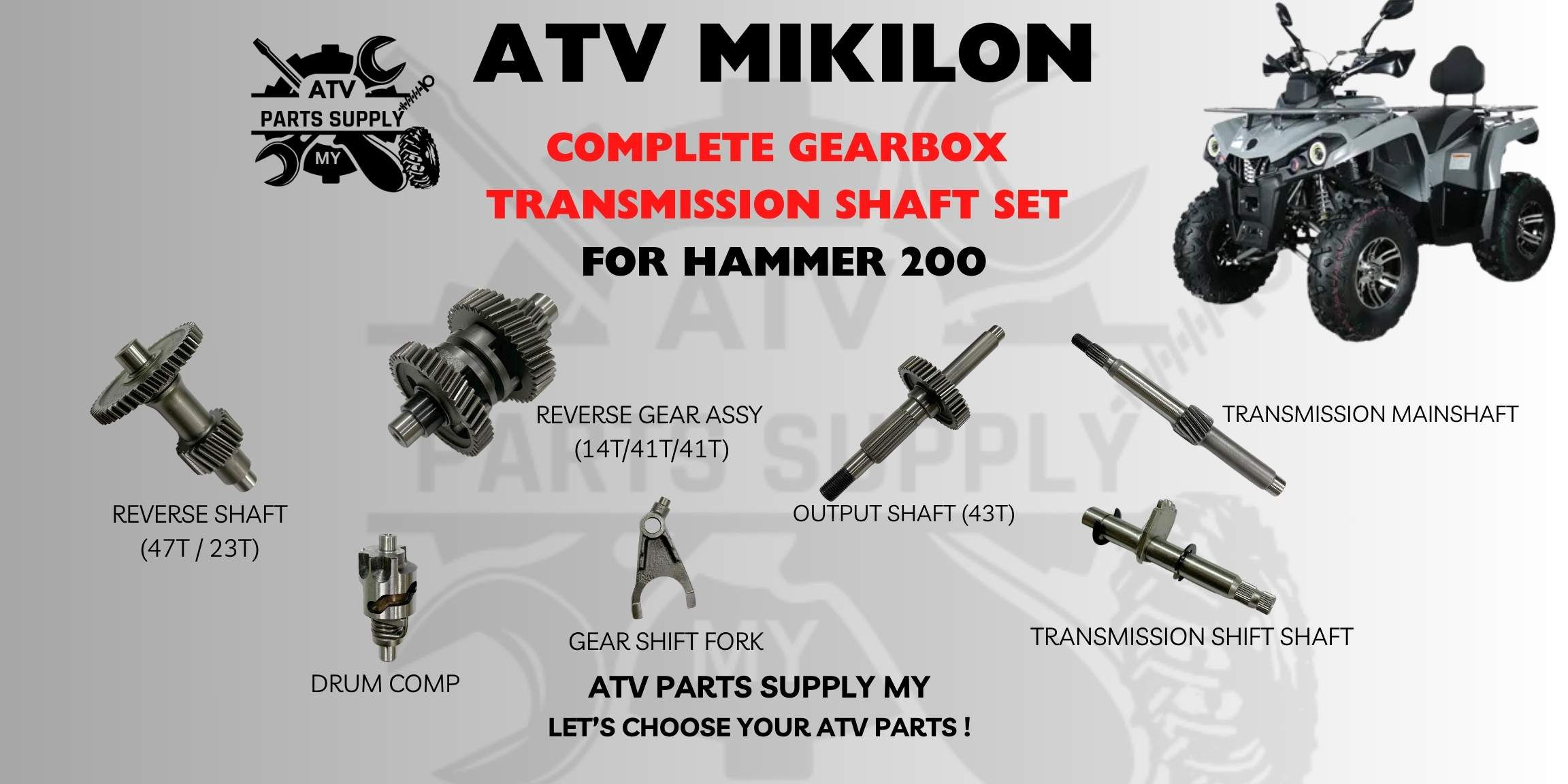 ATV TRANSMISSION SHAFT SET FOR MIKILON 200 | GENUINE PARTS |