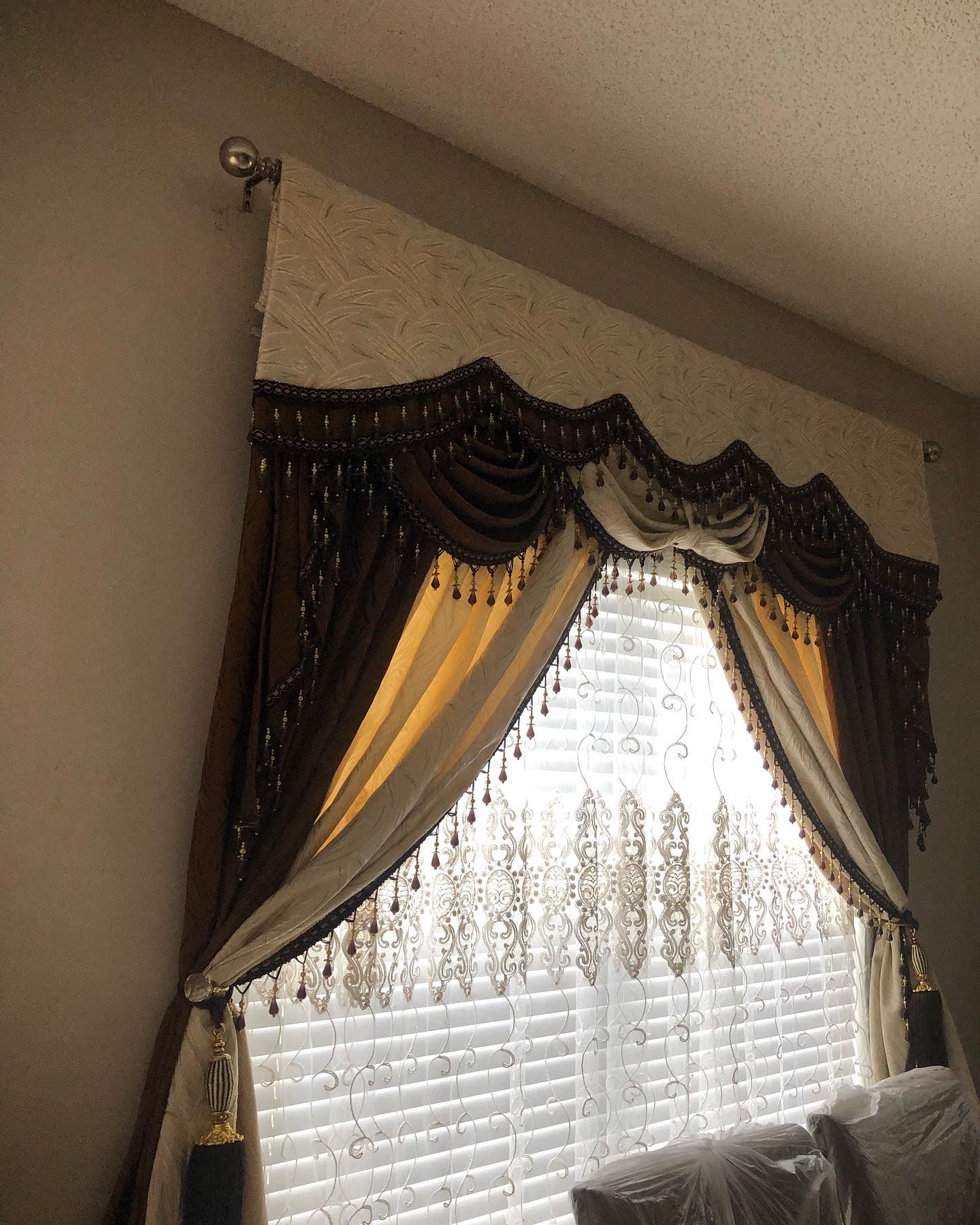 Beige, brown Curtain