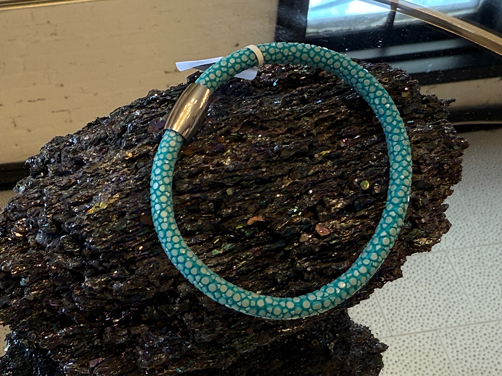 Thumbnail: 5mm real Stingray “shagreen” Bangle with Magnetic silver clasp 8” length
