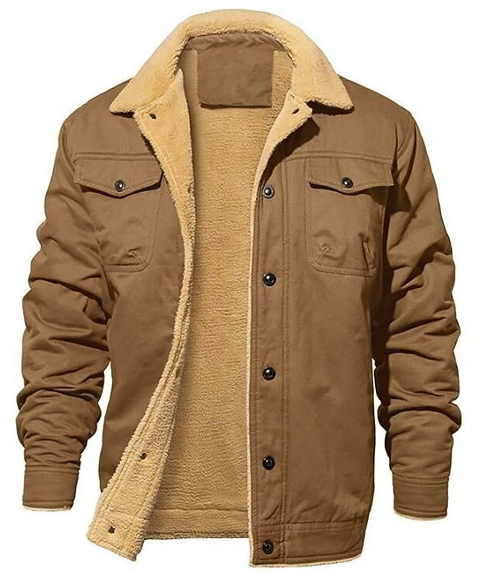 Thumbnail: Men's Jackets Winter Faux Shearling Lined Windproof Warm Coat Black Buttoned Par