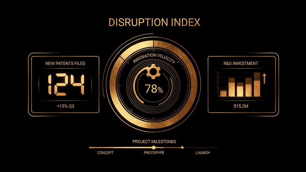 Close-up view of a digital dashboard displaying innovation metrics