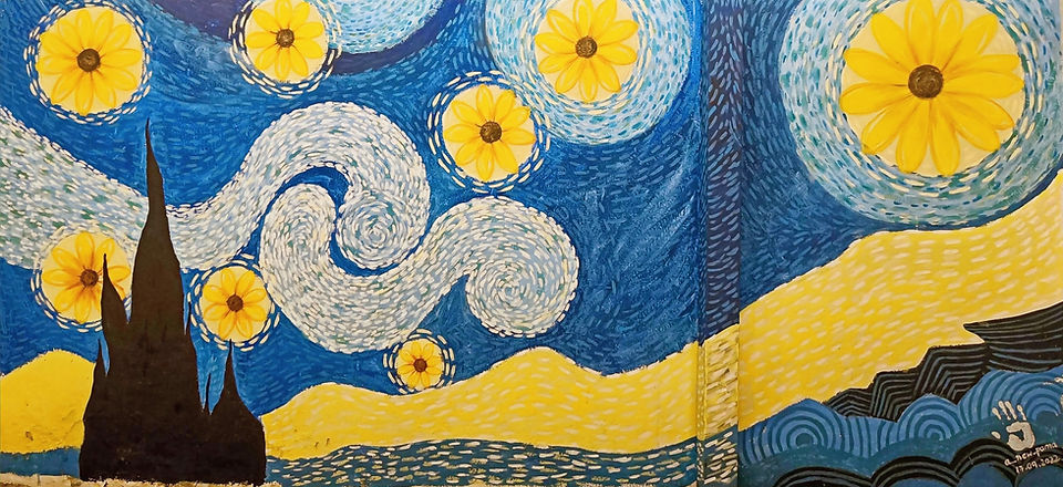 Anewpama's Van Gogh Starry Night Mural with Sunflowers