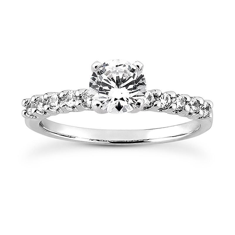 Ladies 14KT White Gold Platinum Round Diamond Tailored Engagement Set ENS3045-A