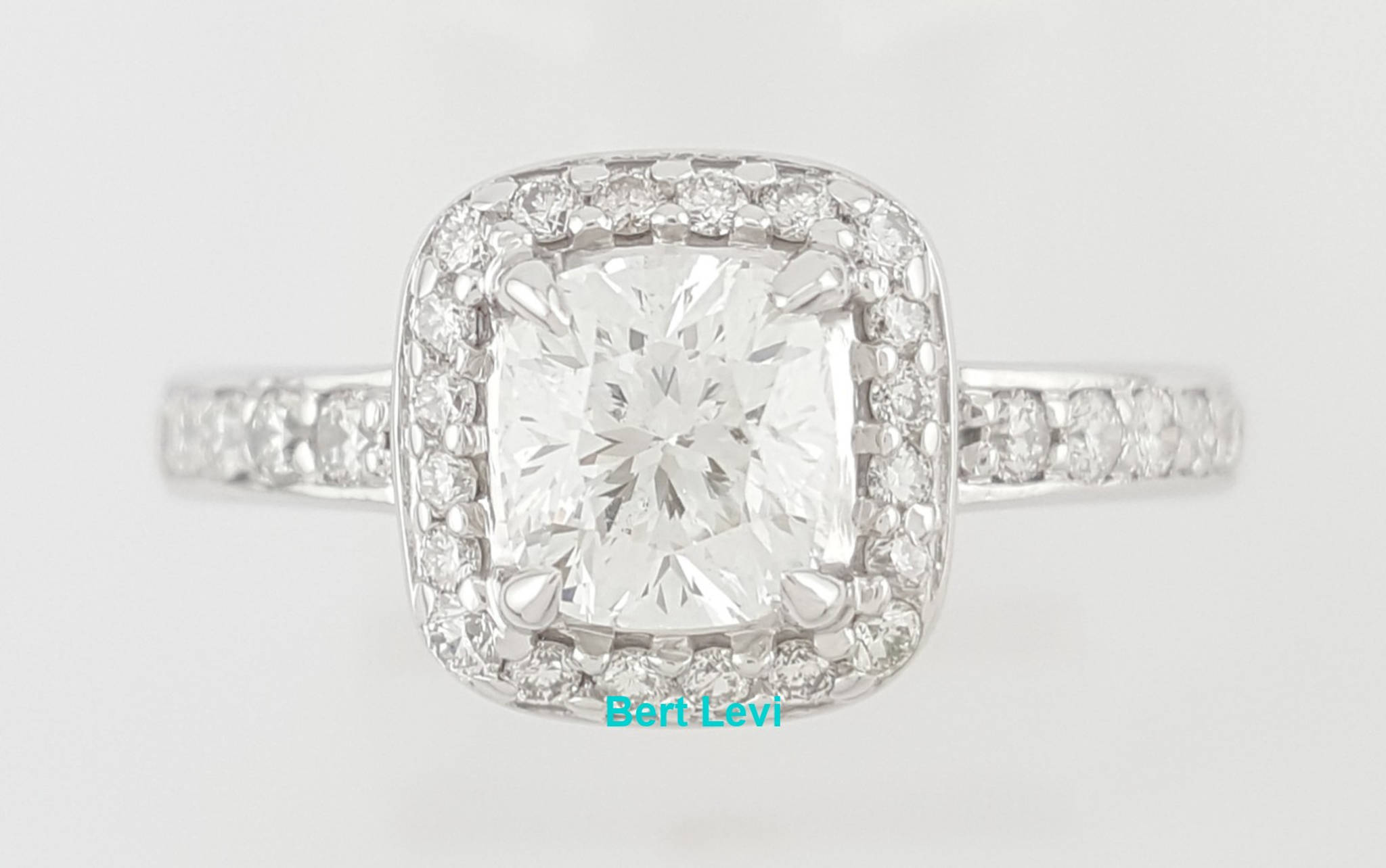 Helzberg Cushion Brilliant Diamond Halo Engagement Ring 1.46 ct 14k White Gold