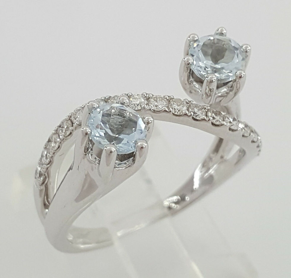 Thumbnail: 1.25 ct 14K White Gold Round Diamond & Aquamarine Two-Stone Bypass Ring