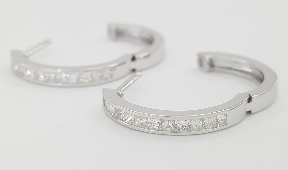 Thumbnail: Princess Cut Diamond Round Hoop Earrings 15.7 mm 0.39 ct 14K White Gold