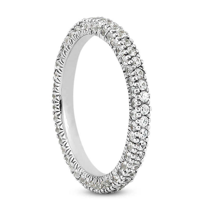 Thumbnail: Ladies 14KT White Gold Platinum Round Diamond Eternity Wedding Band EWB481-1-4
