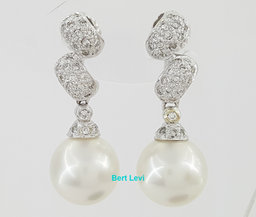 Diamond & Akoya Pearl Swirl Drop Screw Clip-On Earrings 0.5 ct 14k W Gold