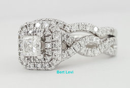 Vera Wang Love 1.33 ct Princess Diamond Double Halo Engagement Ring LEO Band Set