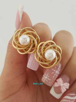 Akoya Pearl 14k Yellow Gold Spiral Omega Back Earrings 7.2 Grams 19.5 mm