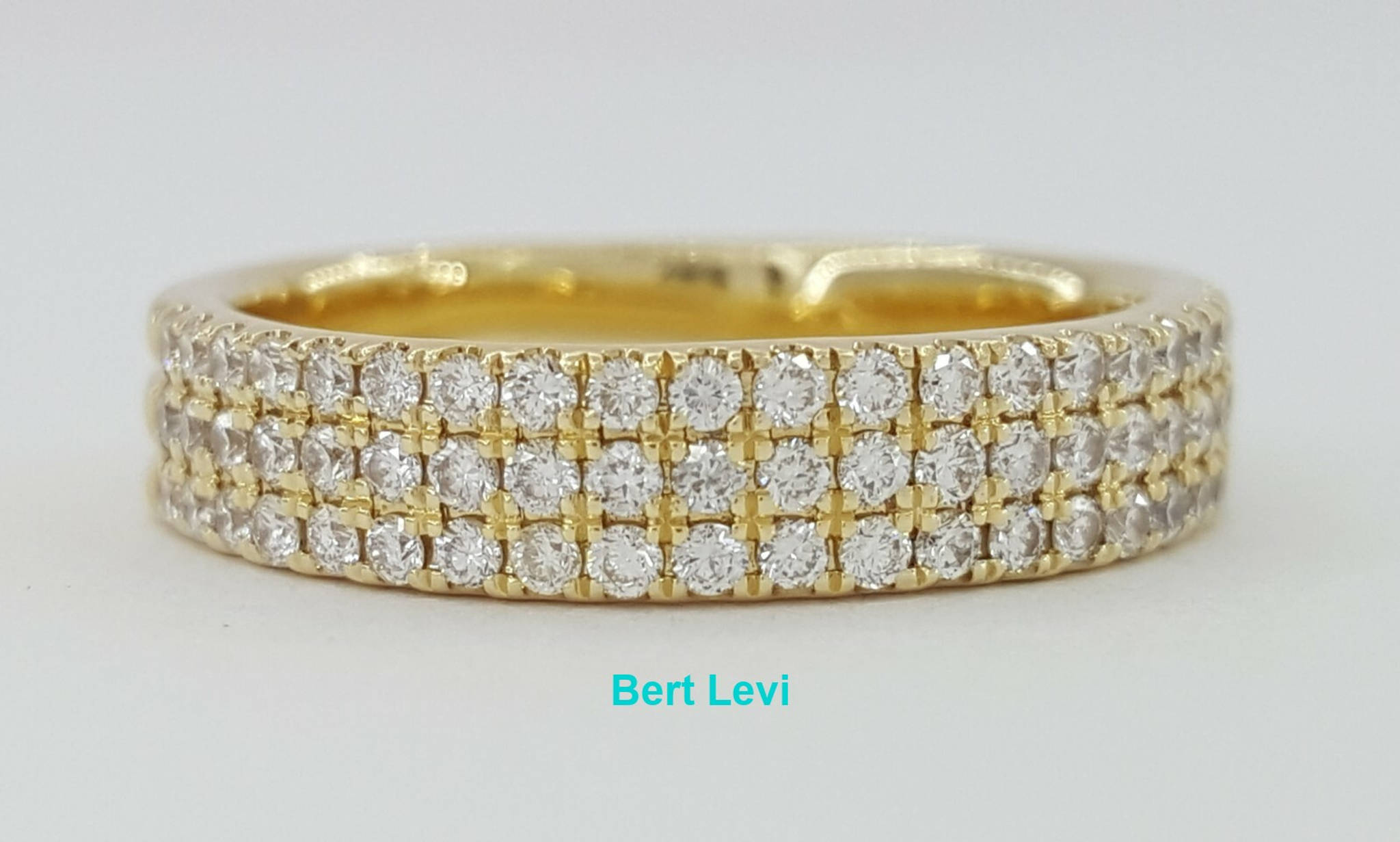 0.57 ct 3 Three Row Diamond Pave Half Circle Wedding Anniv. Ring 14k Gold Sz 6
