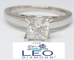 Leo Princess Diamond Solitaire Engagement Ring 0.96 ct 14K & Platinum G/SI2
