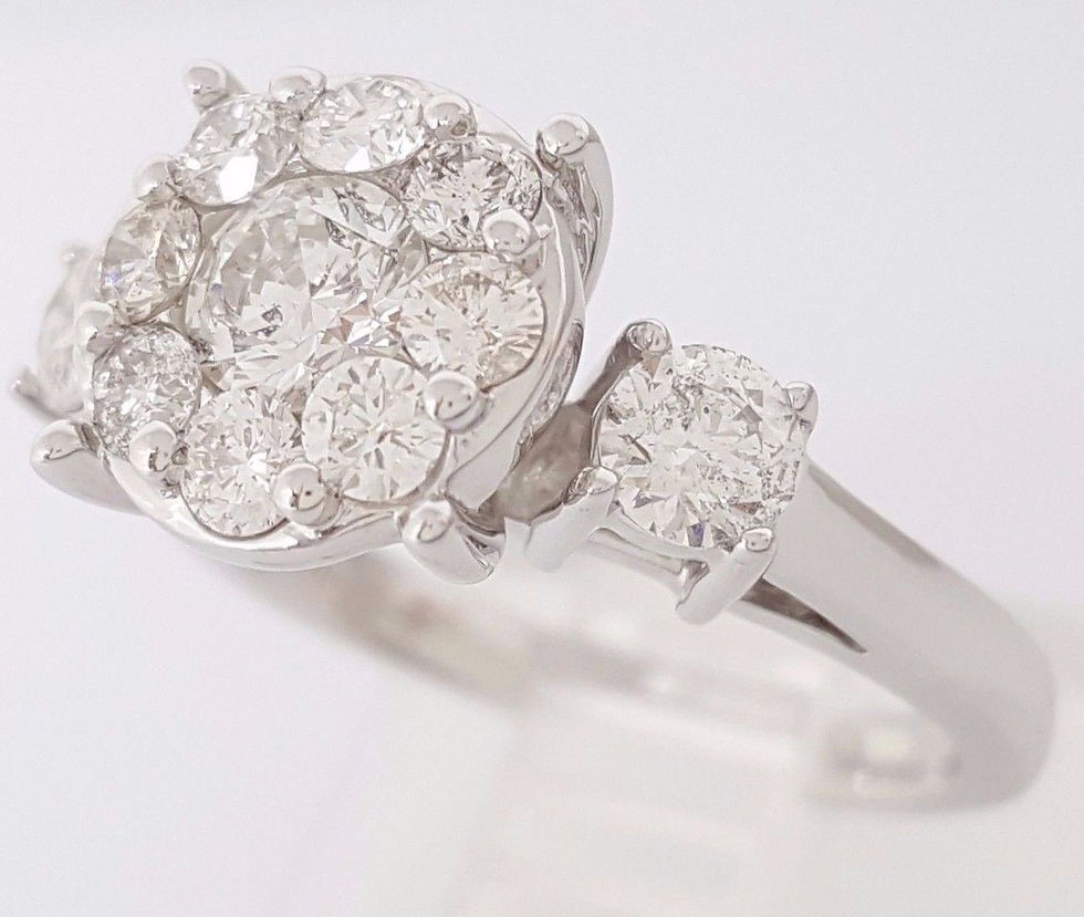 Thumbnail: 1 ct 14k White Gold Round Brilliant Diamond Cluster Halo Engagement Ring 