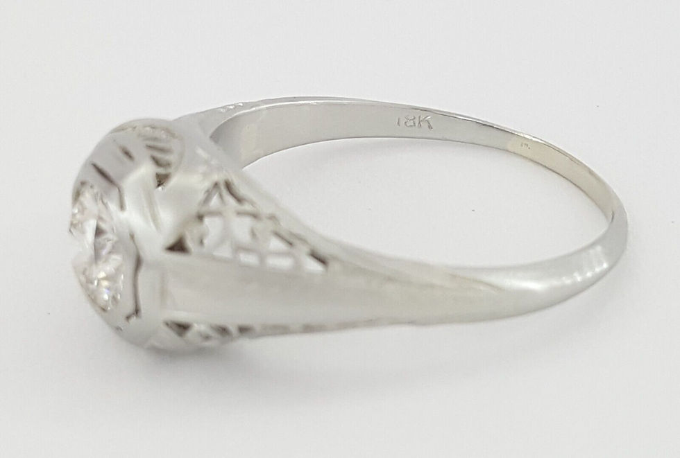 Thumbnail: Art Deco Vintage 18k White Gold Old European 0.51 ct Diamond Engagement Ring GIA