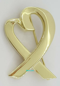 Tiffany & Co Paloma Picasso 18K Yellow Gold Loving Heart Brooch Pin Large 1.25"