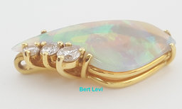 Natural Opal & Diamond Slider Pendant 0.32 ct 18K Yellow Gold 1"