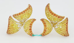 Sapphire & Diamond Pave Set Geometric Sails Earrings 18K Yellow Gold 9.6 ct