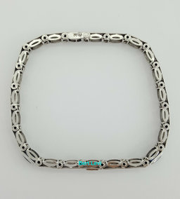 Antique Sapphire 14K White Gold & Old Euro Cut Diamond Bar Bracelet 8.6 grams 7"