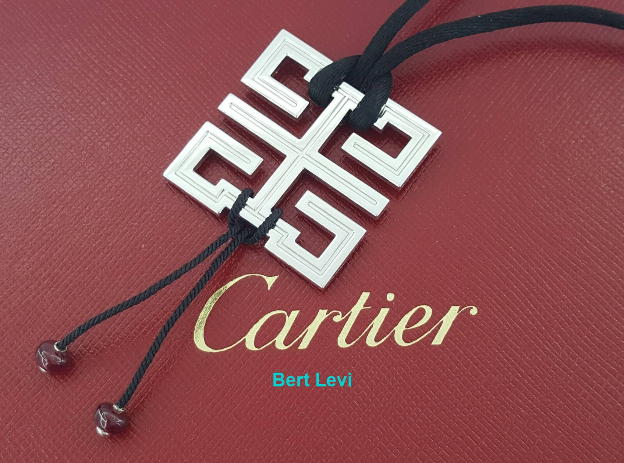 Cartier Le Baiser du Dragon 18K White Gold Ruby Necklace Large 2.25" Square 24"L