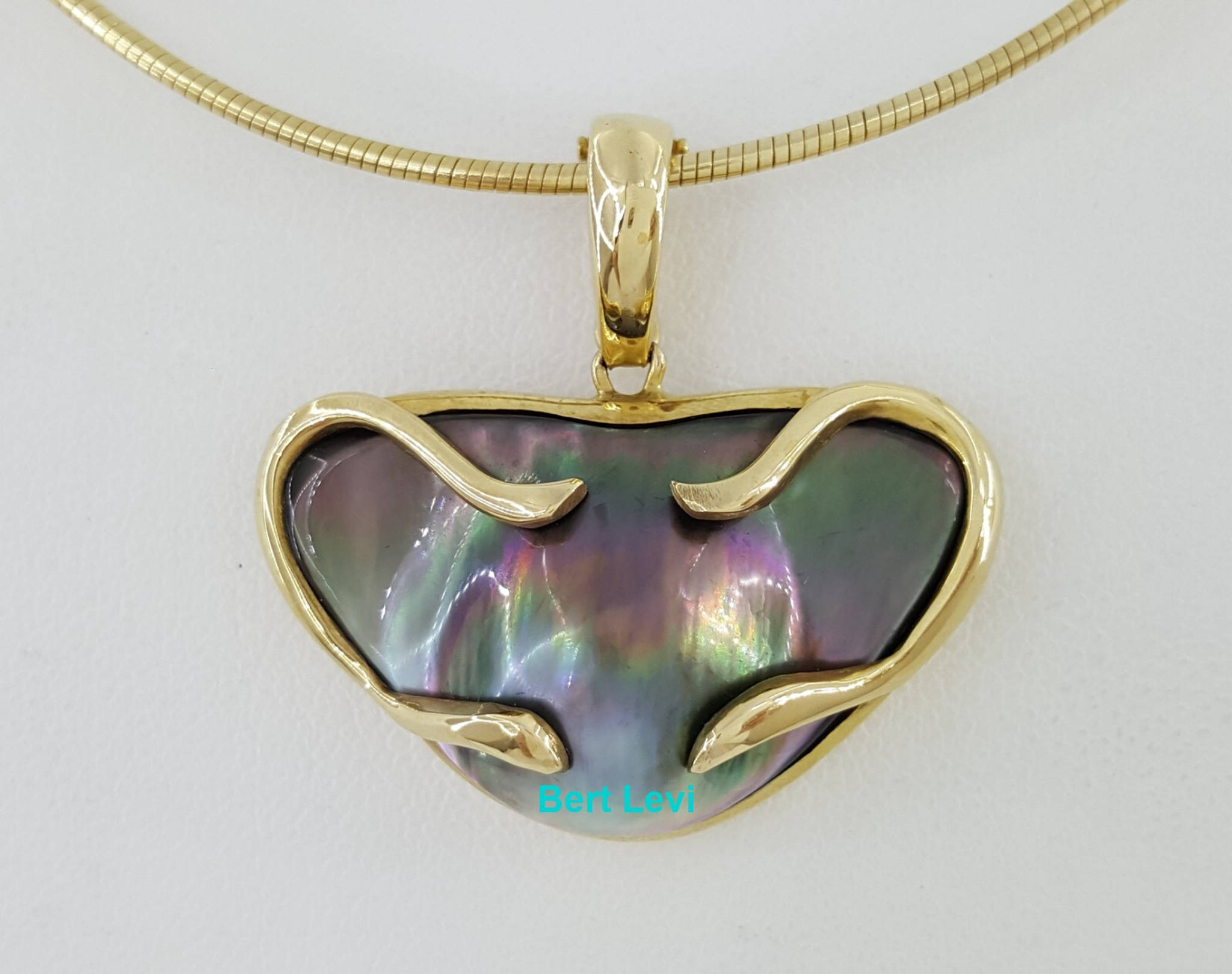 Tahitian Mabe Blister Pearl Slider Enchanter Necklace 14k Yellow Gold 20.3 Grams
