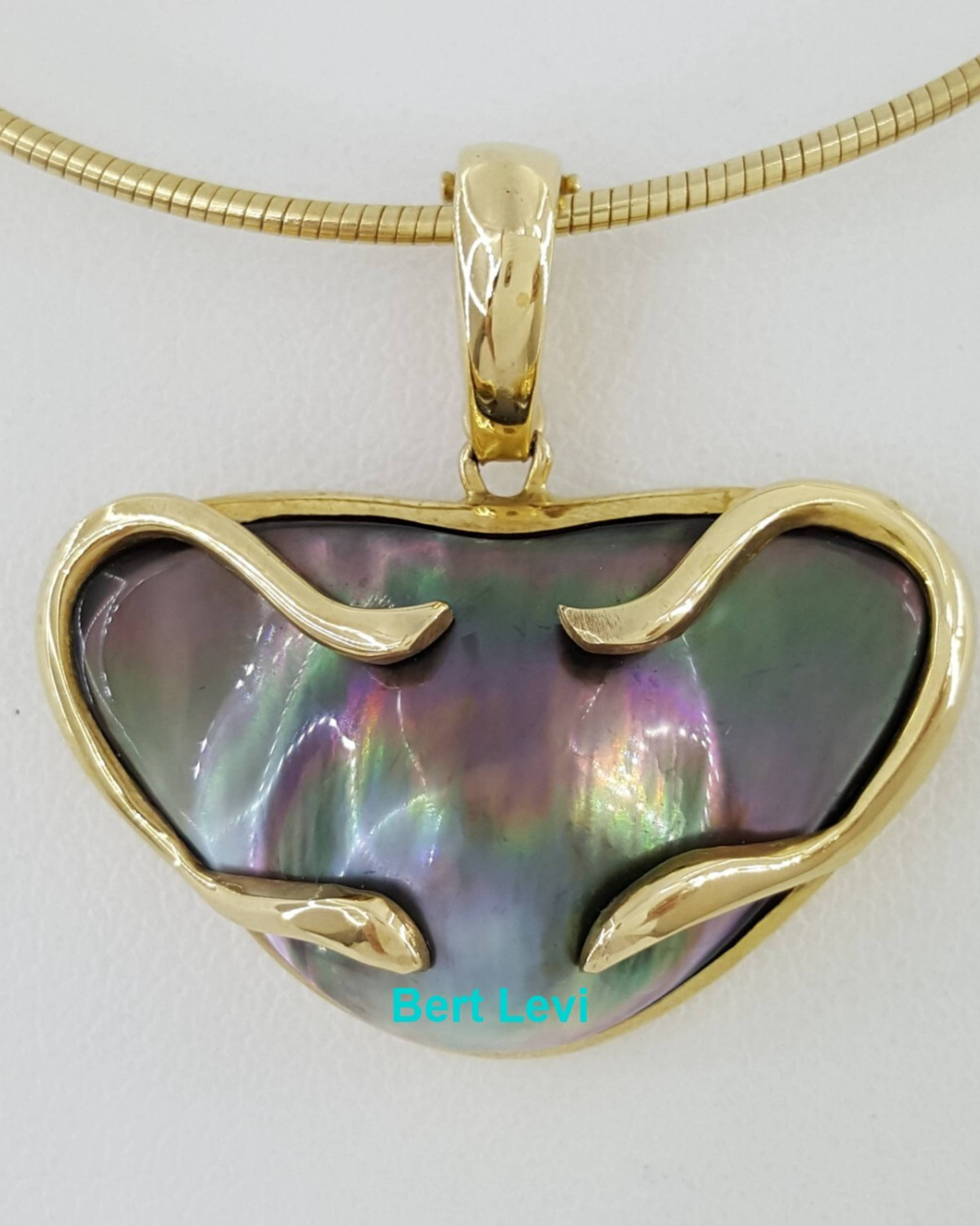 Tahitian Mabe Blister Pearl Slider Enchanter Necklace 14k Yellow Gold 20.3 Grams