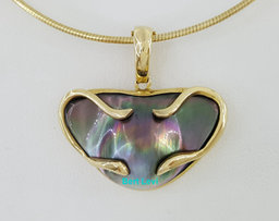Tahitian Mabe Blister Pearl Slider Enchanter Necklace 14k Yellow Gold 20.3 Grams