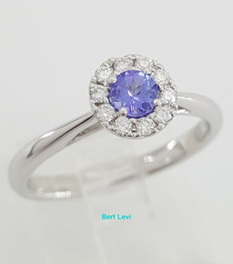 Round Tanzanite & Diamond Halo Engagement Anniversary Ring 0.36ct 18k White Gold