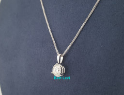 Leo Round Brilliant Diamond Solitaire Pendant Necklace 1.10 ct 14K White Gold