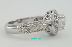 Round Brilliant Cut Halo Pave Diamond Engagement Ring 1.8 ct 14k White Gold GIA