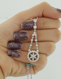 Round & Marquise Cut Diamond Drop Necklace 8.8 Grams 17" 1.2 ct 14K White Gold