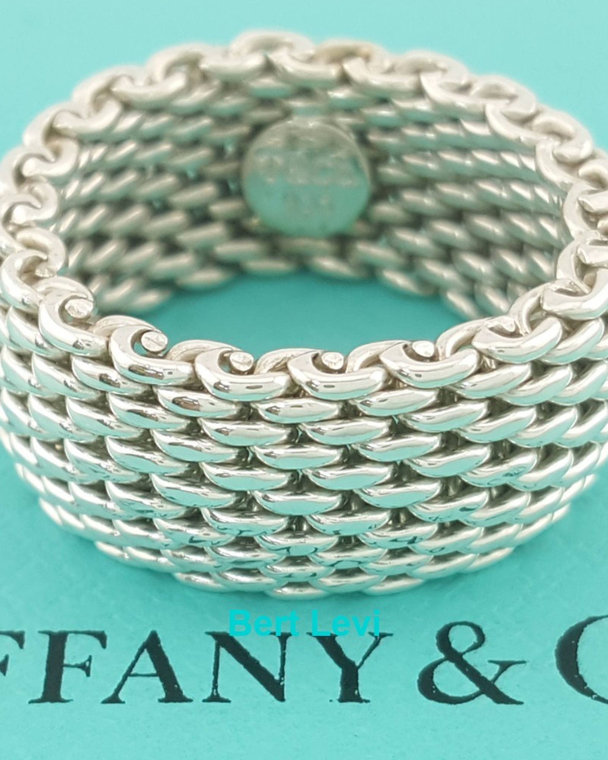 Tiffany & Co Somerset Mesh Silver Wedding Band Ring 10 mm